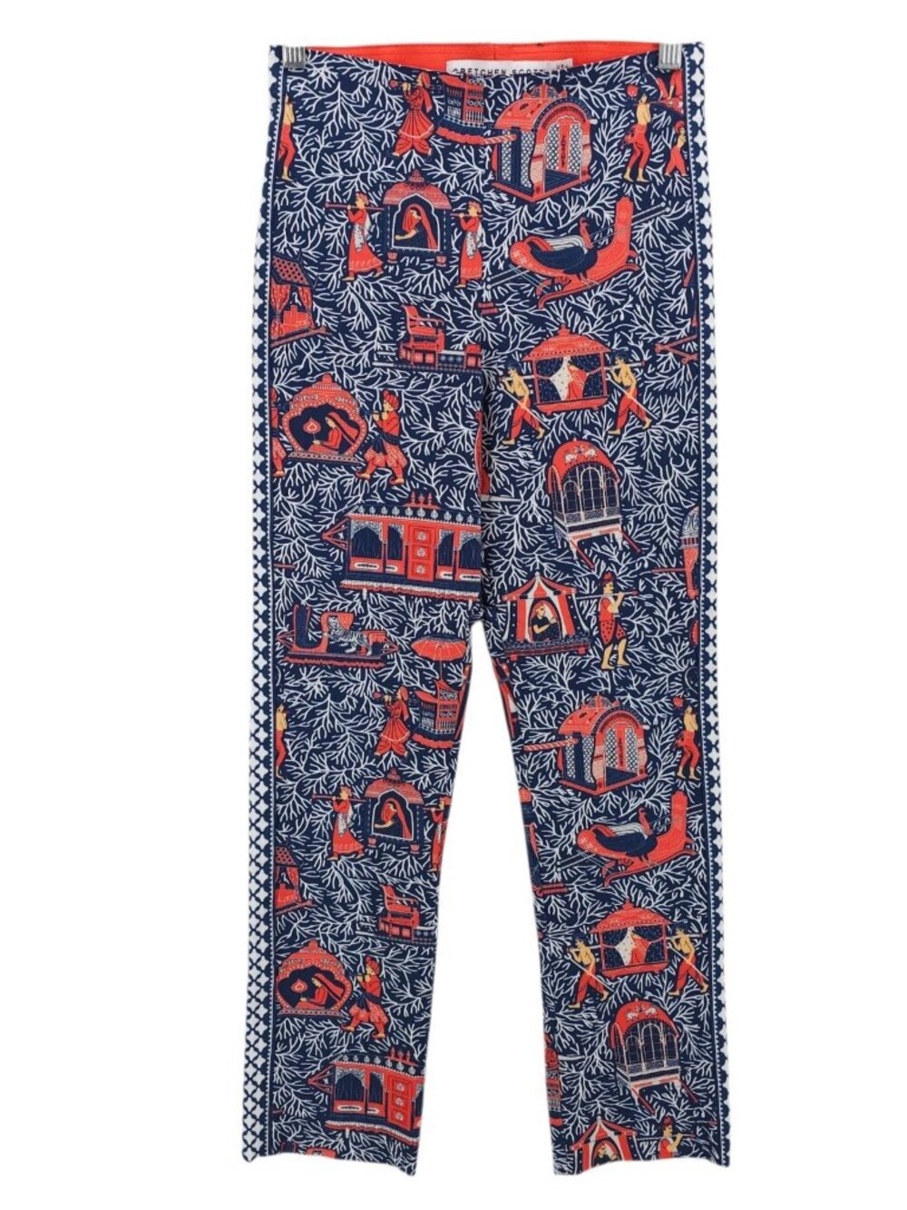 GRETCHEN SCOTT Gripeless Pull On Pants Palanquin Party Print Stretch EUC Size XS